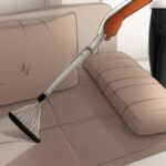 Person cleaning a couch with vacuum