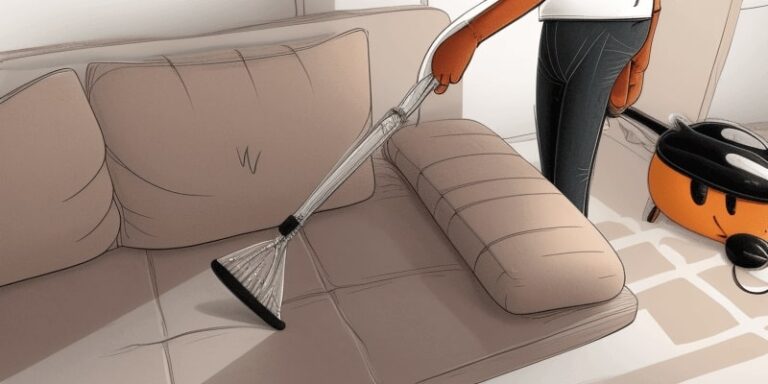 Person cleaning a couch with vacuum