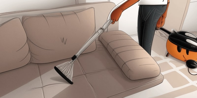 Person cleaning a couch with vacuum