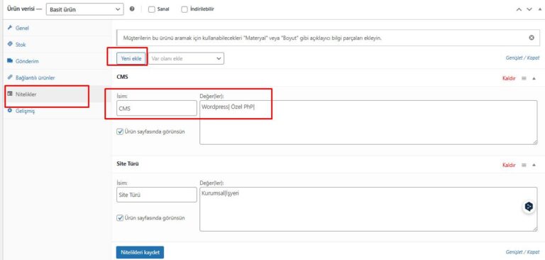 Woocommerce Ürün Özellikleri Nasıl Yerleşmeli